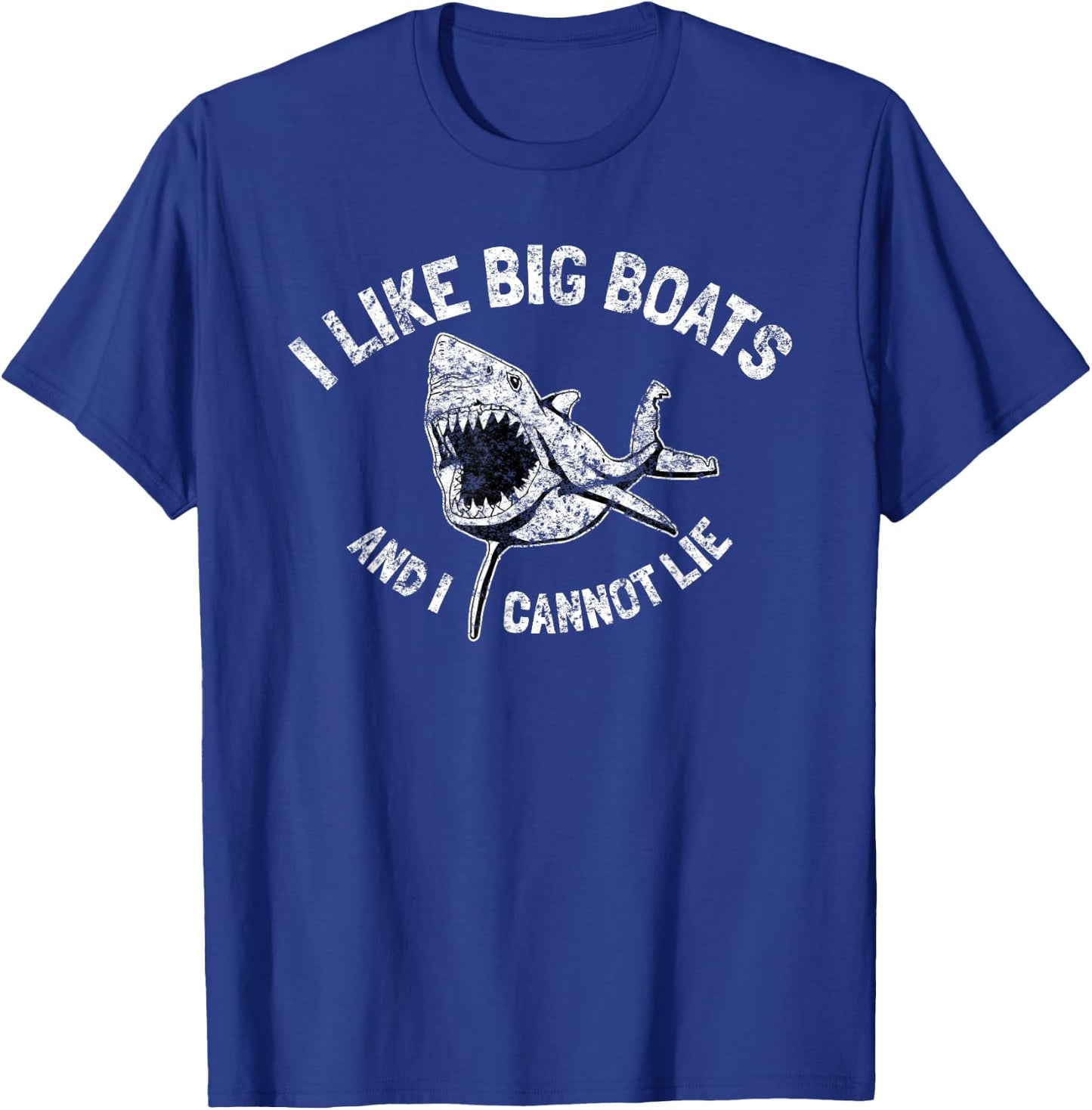 Vintage Sharks I Like Big Boats And I Cannot Lie Fun T-Shirt - T-Shirt | Royal