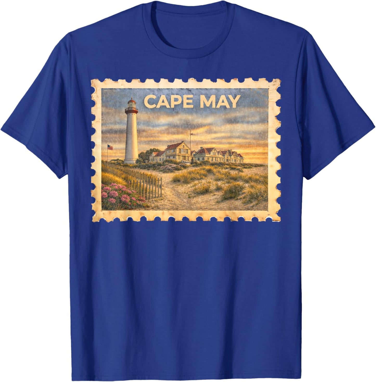 Vintage Cape May New Jersey Retro Travel Stamp Art T-Shirt - T-Shirt | Royal