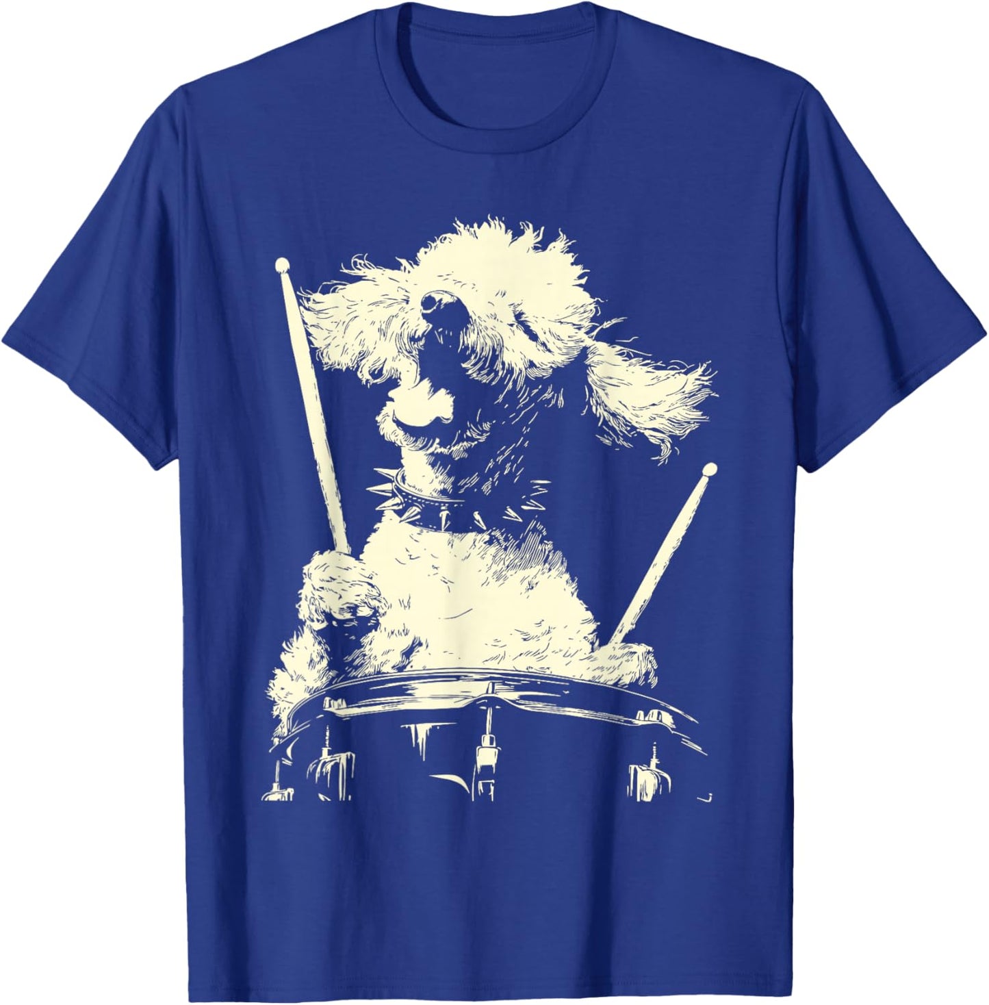 Poodle Playing Drums Funny Musician Dog Drummer Punk Grunge T-Shirt - T-Shirt | Royal