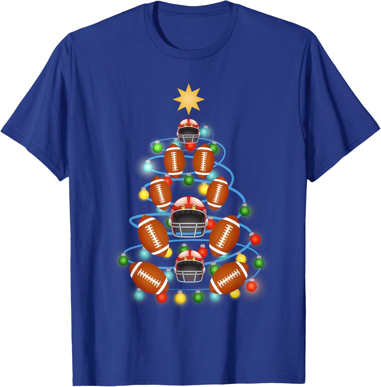 Football Christmas Tree Lights-Cute Football Christmas Gift T-Shirt - T-Shirt | Royal