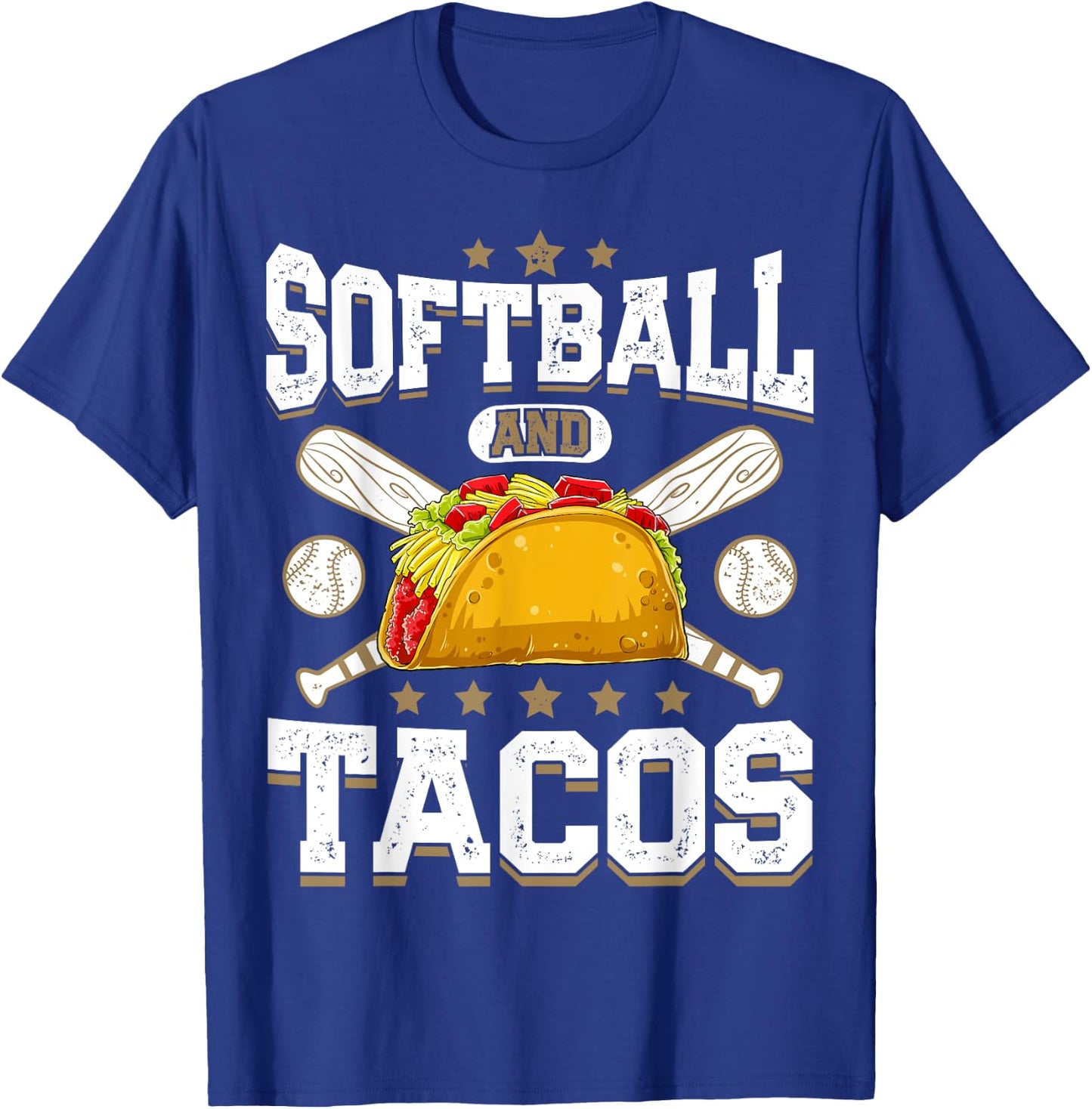 Softball And Tacos Funny Catcher Pitcher Batter Food Lover T-Shirt - T-Shirt | Royal