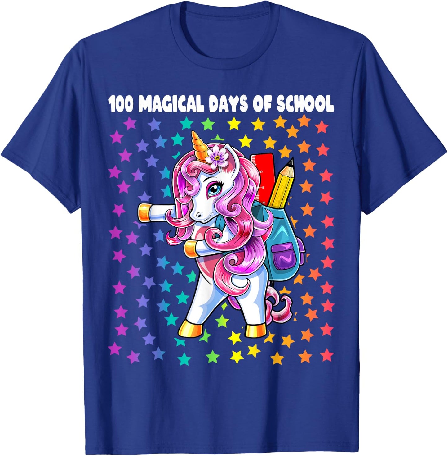 100 Magical Days of School Flossing Unicorn Gift Girls T-Shirt - T-Shirt | Royal