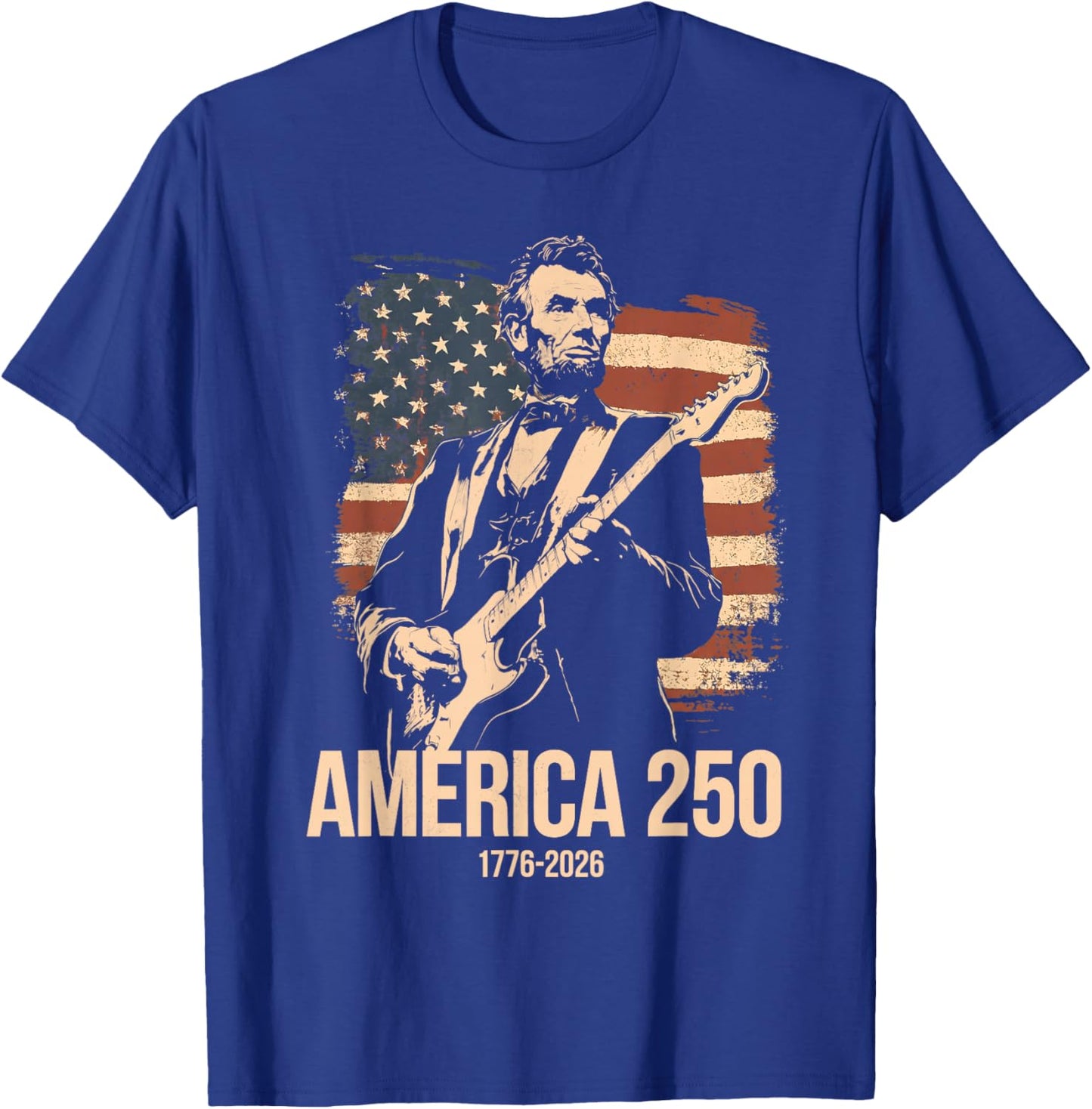 Funny Abraham Lincoln Playing Guitar Freedom Rock 250 T-Shirt - T-Shirt | Royal