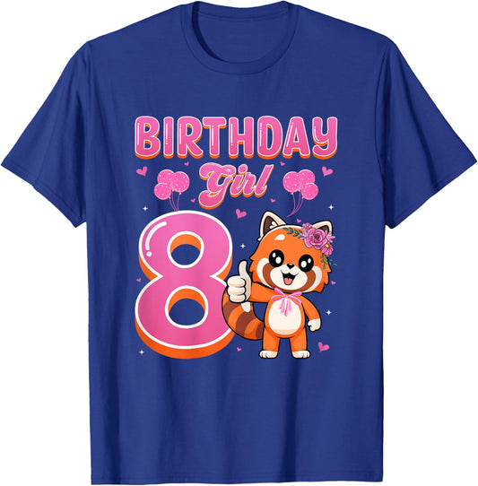 Birthday Girl Cute Red Panda 8 Years Old 8th Birthday Girl T-Shirt - T-Shirt | Royal