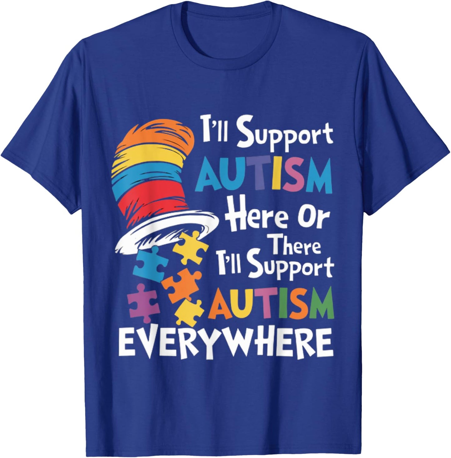 Retro I'll Support Autism Here Hat Puzzles Autism Awareness T-Shirt - T-Shirt | Royal