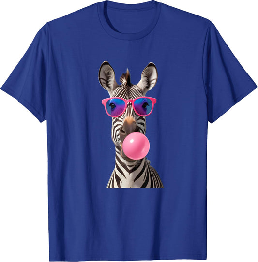#snirt Funny Zebra Bubblegum Bubble Pink Sunglasses T-Shirt - T-Shirt | Royal