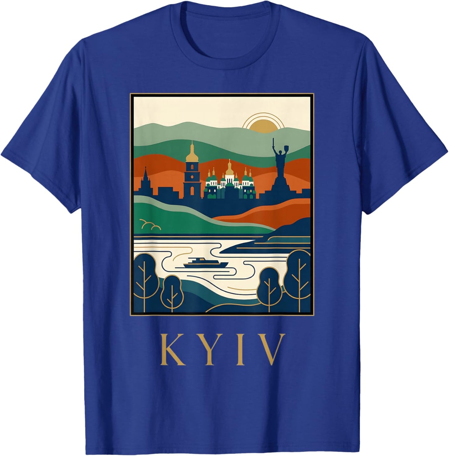 Kyiv Ukraine Vintage Retro Skyline Travel Art Design T-Shirt - T-Shirt | Royal