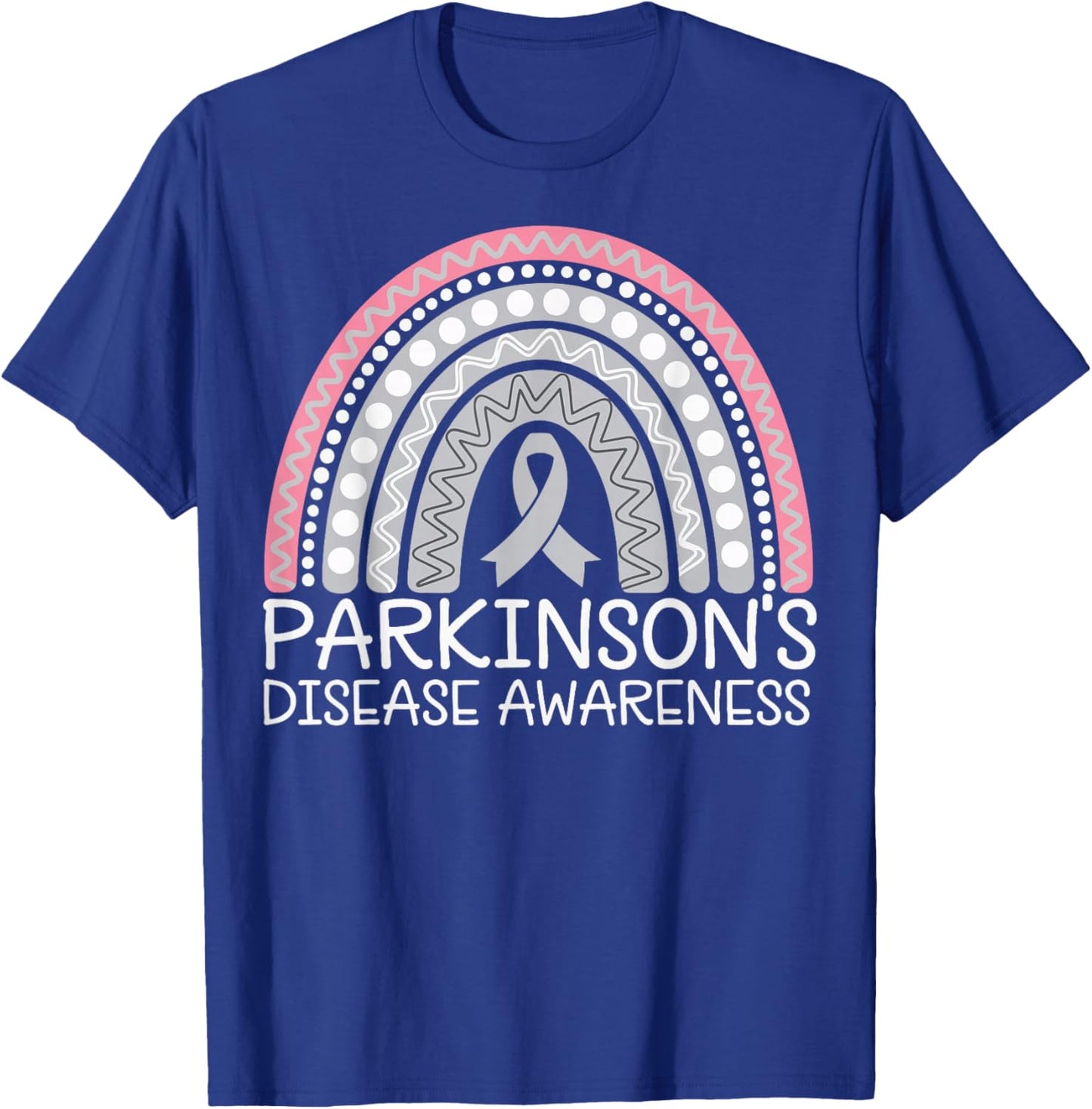 Parkinson's Fighter Gray Riboon -Adults Parkinson's Disease Awareness - Black, Small, Short Sleeve, Crew Collar, Letter Print T-Shirt - T-Shirt | Royal