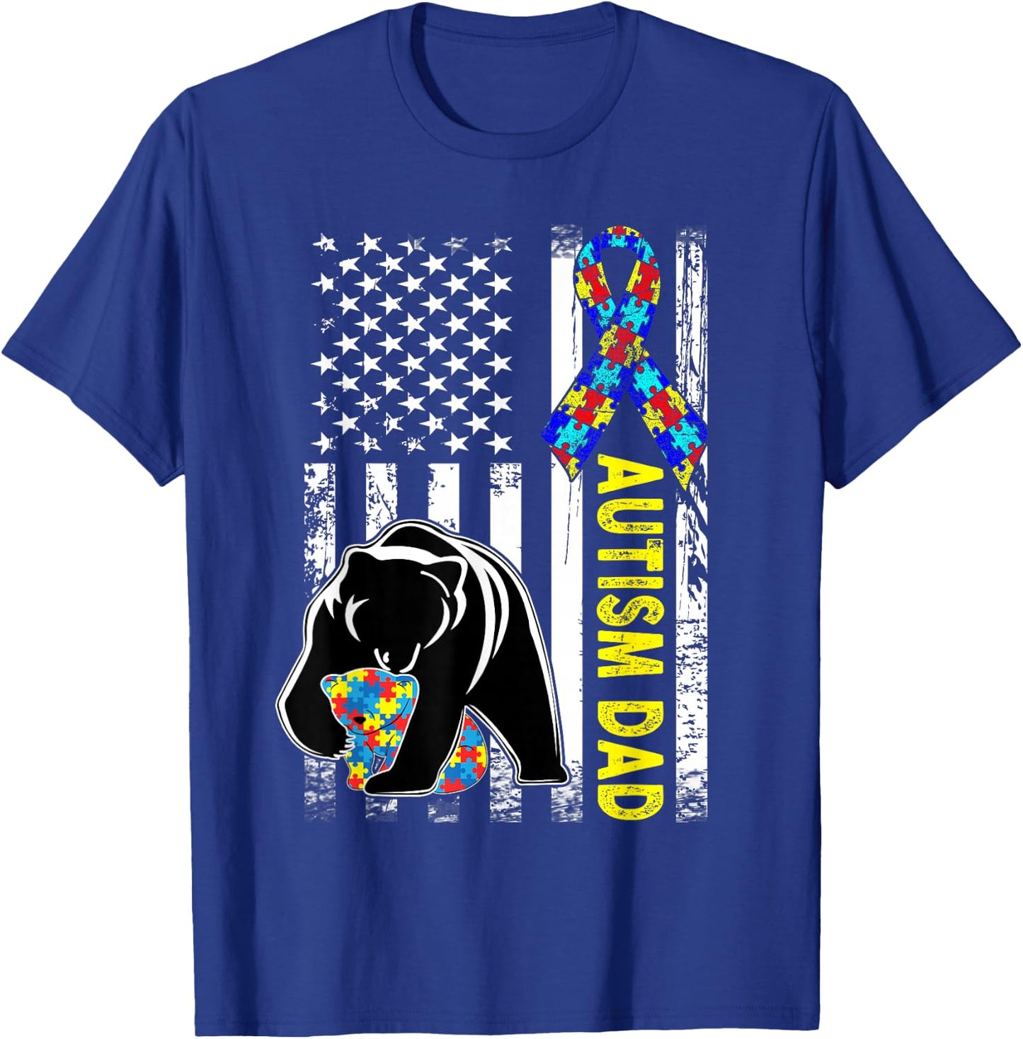 Dad Autism Awareness American Flag Fathers Day Daddy Small T-Shirt - T-Shirt | Royal