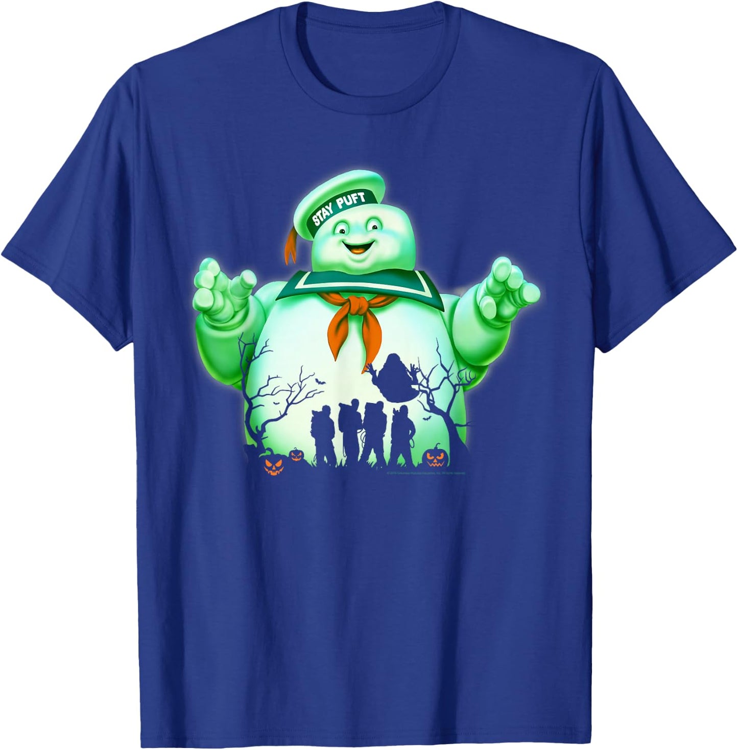 Ghostbusters Marshmallow Man Group Shot Silhouette T-Shirt - T-Shirt | Royal