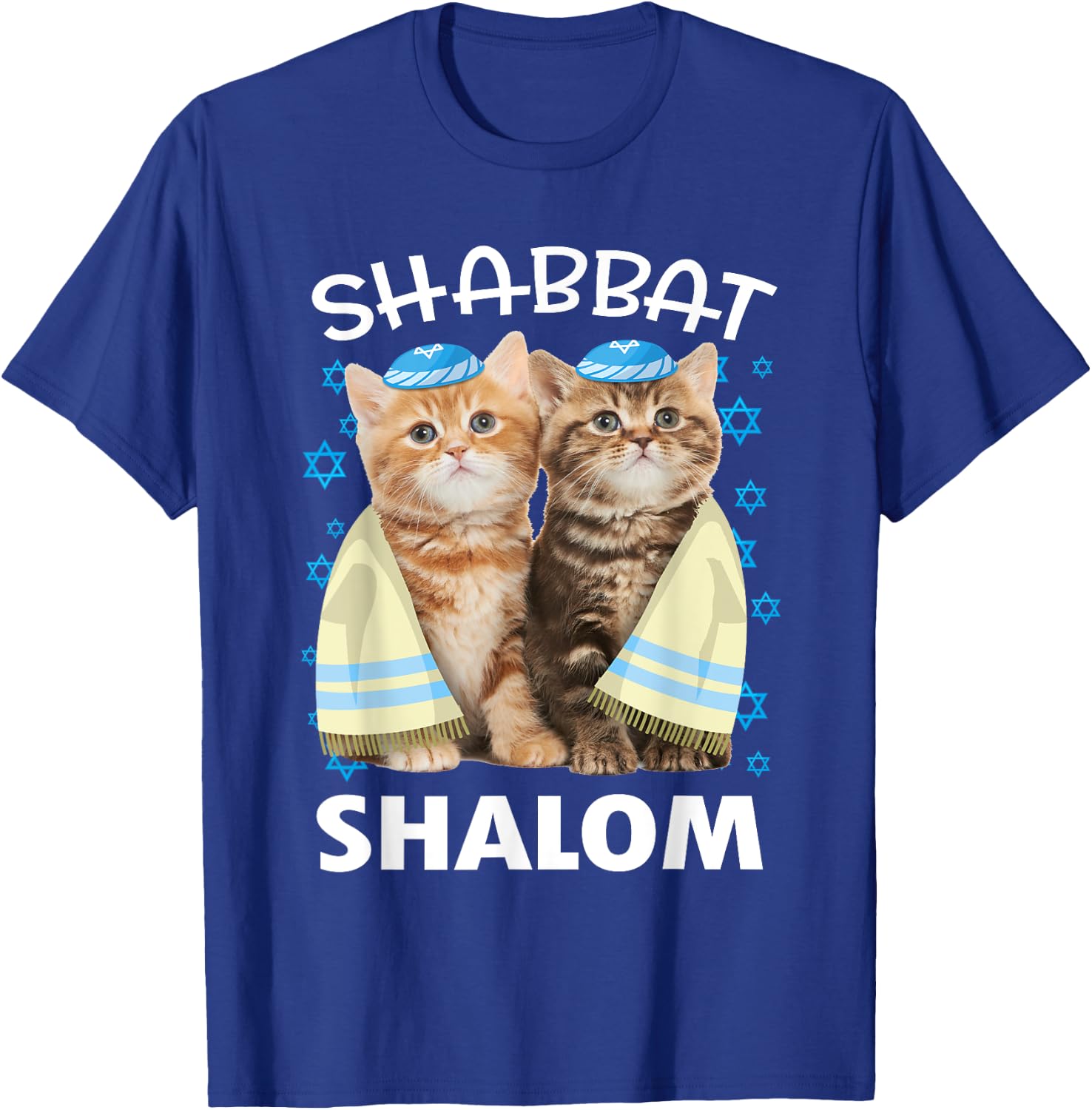 Shabbat Shalom Shirt Cute Cats With Kippah Funny Jewish T-Shirt - T-Shirt | Royal