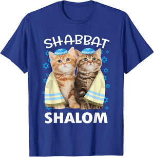 Shabbat Shalom Shirt Cute Cats With Kippah Funny Jewish T-Shirt - T-Shirt | Royal