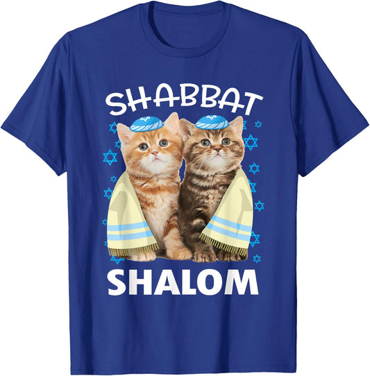 Shabbat Shalom Shirt Cute Cats With Kippah Funny Jewish T-Shirt - T-Shirt | Royal