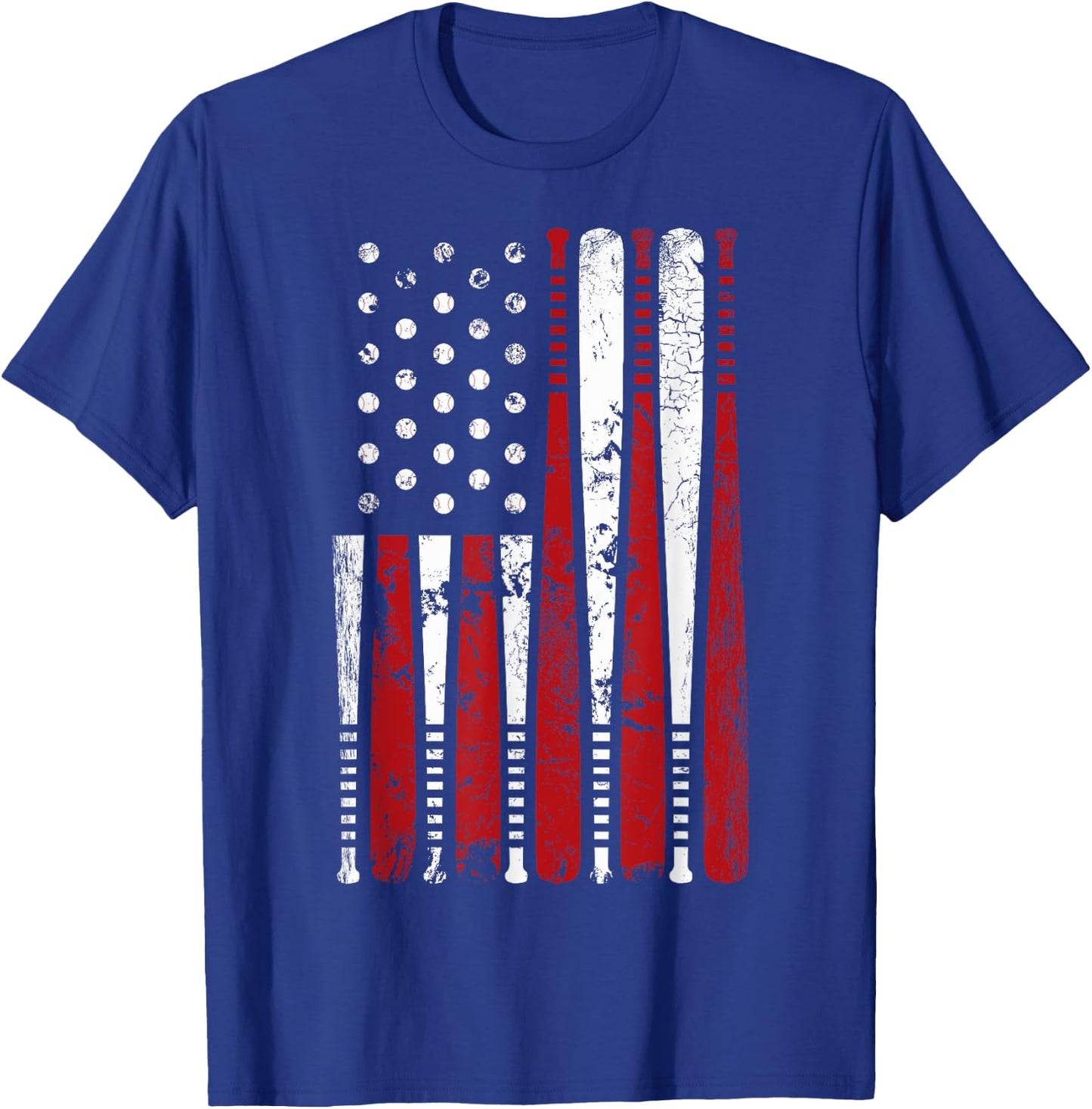 Vintage Baseball Bat American USA Flag Graphic T-Shirt - T-Shirt | Royal
