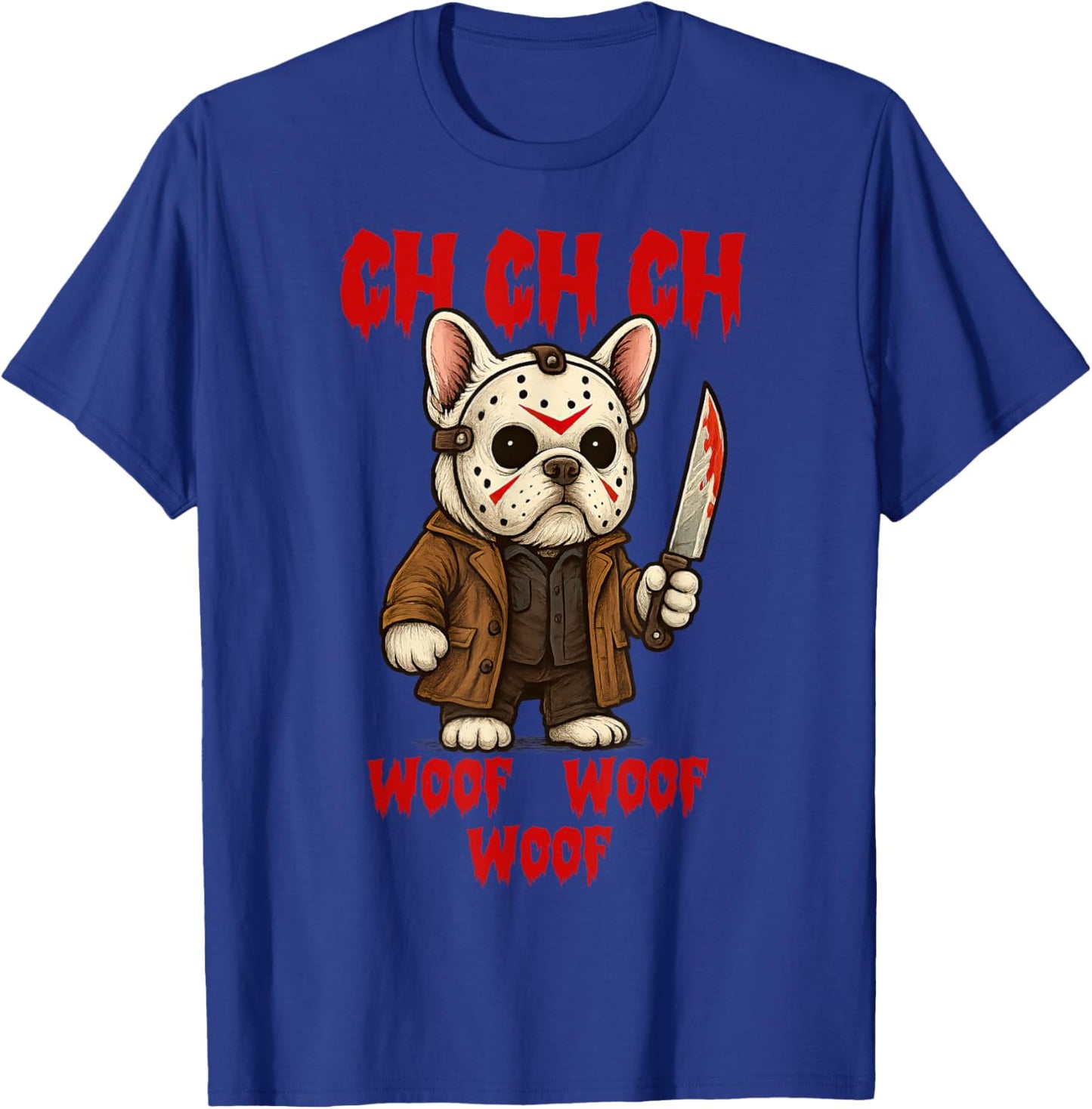 Vintage Horror Movie French Bulldog Funny Cute Woof T-Shirt - T-Shirt | Royal