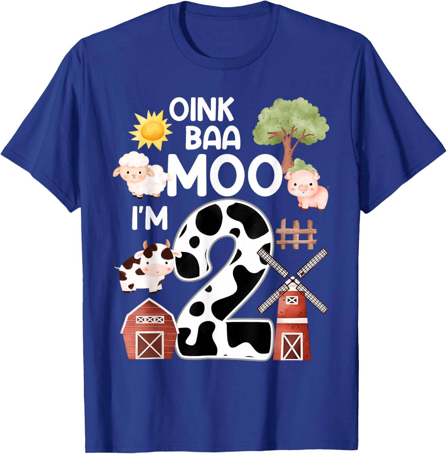 I'm 2 Oink Baa Moo Farm Birthday 2 Year Old Kids Animals T-Shirt - T-Shirt | Royal
