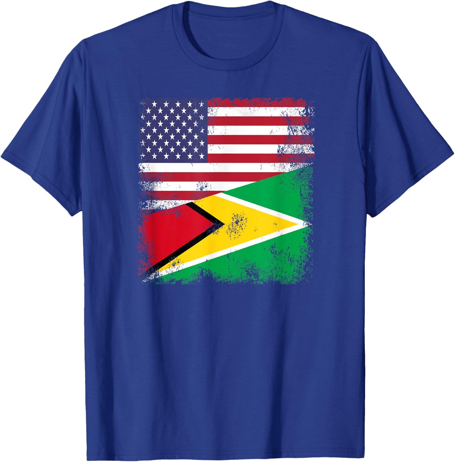 Half Guyanese Flag | Vintage Guyana USA Gift T-Shirt - T-Shirt | Royal