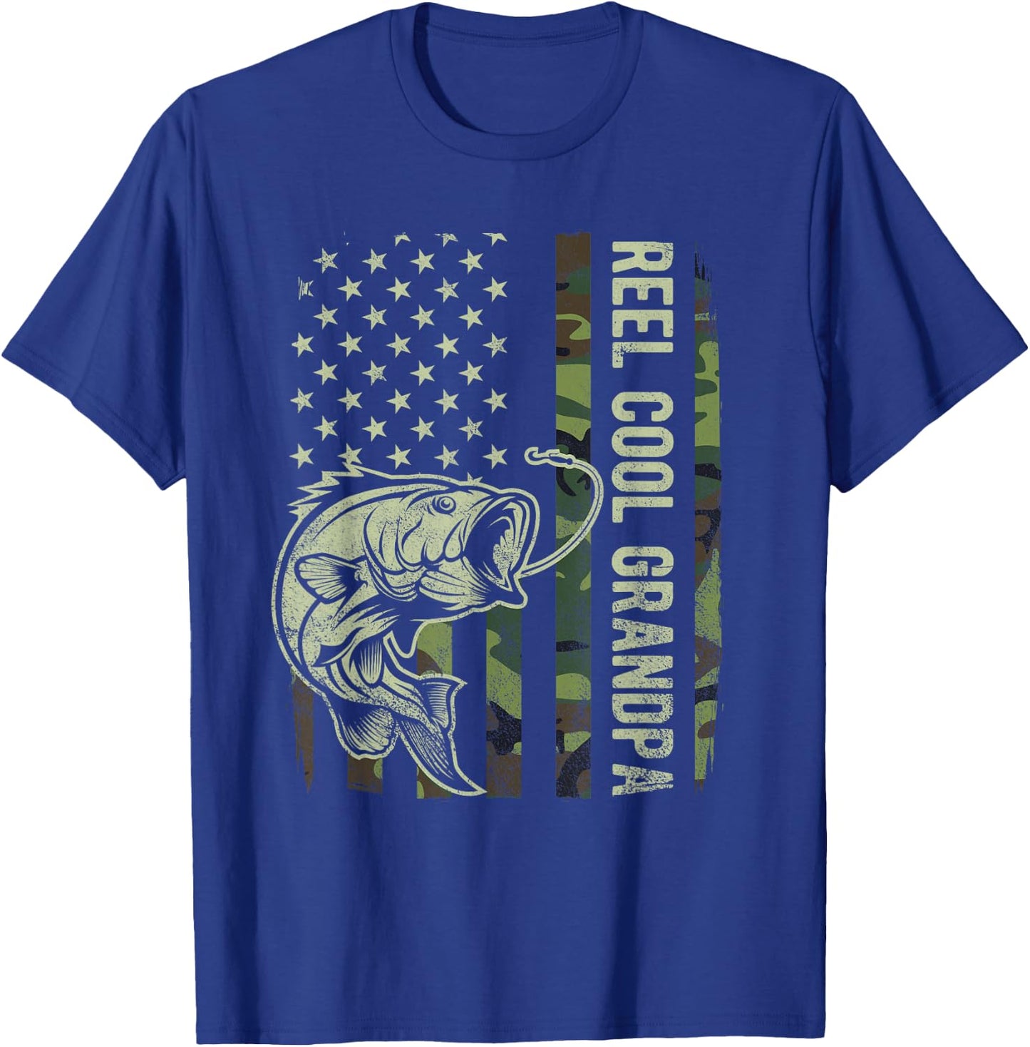 Reel Cool Grandpa Camouflage American Flag Fathers Day T-Shirt - T-Shirt | Royal