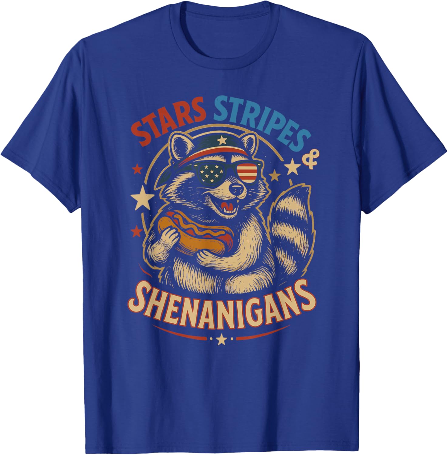 Stars Stripes and Shenanigans Funny Raccoon 4th of July T-Shirt - T-Shirt | Royal