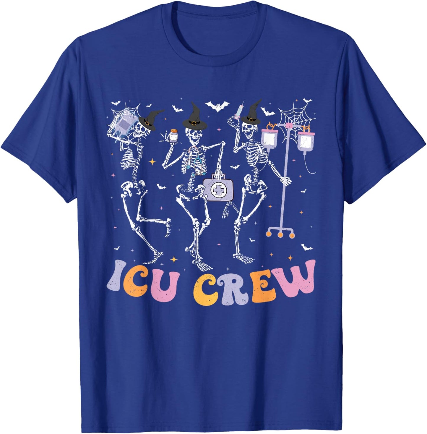 Intensive Care Unit Crew Skeleton ICU Crew Halloween T-Shirt - T-Shirt | Royal