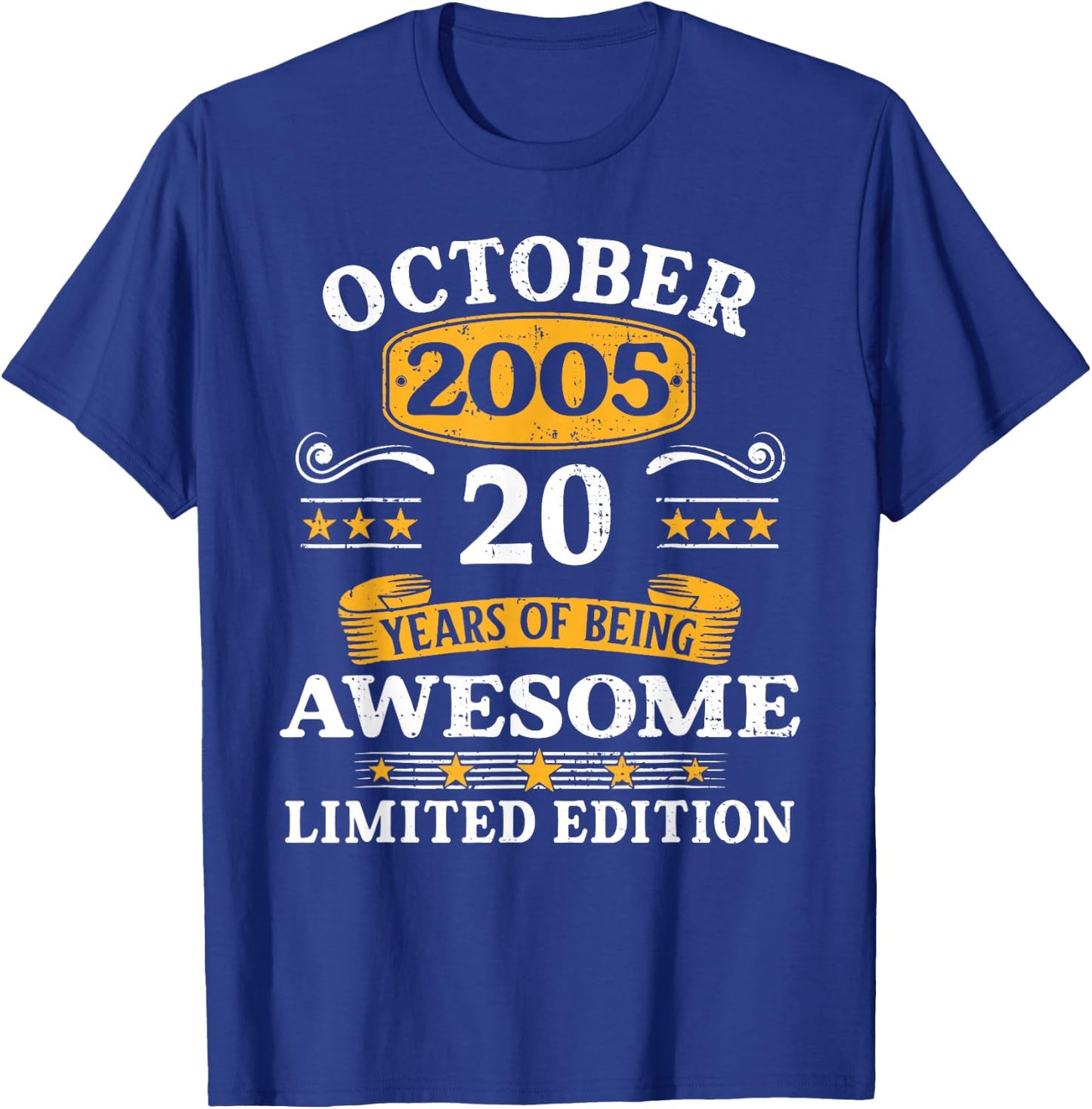 20 Years Old Awesome Since October 2005 20th Birthday Gifts T-Shirt - T-Shirt | Royal
