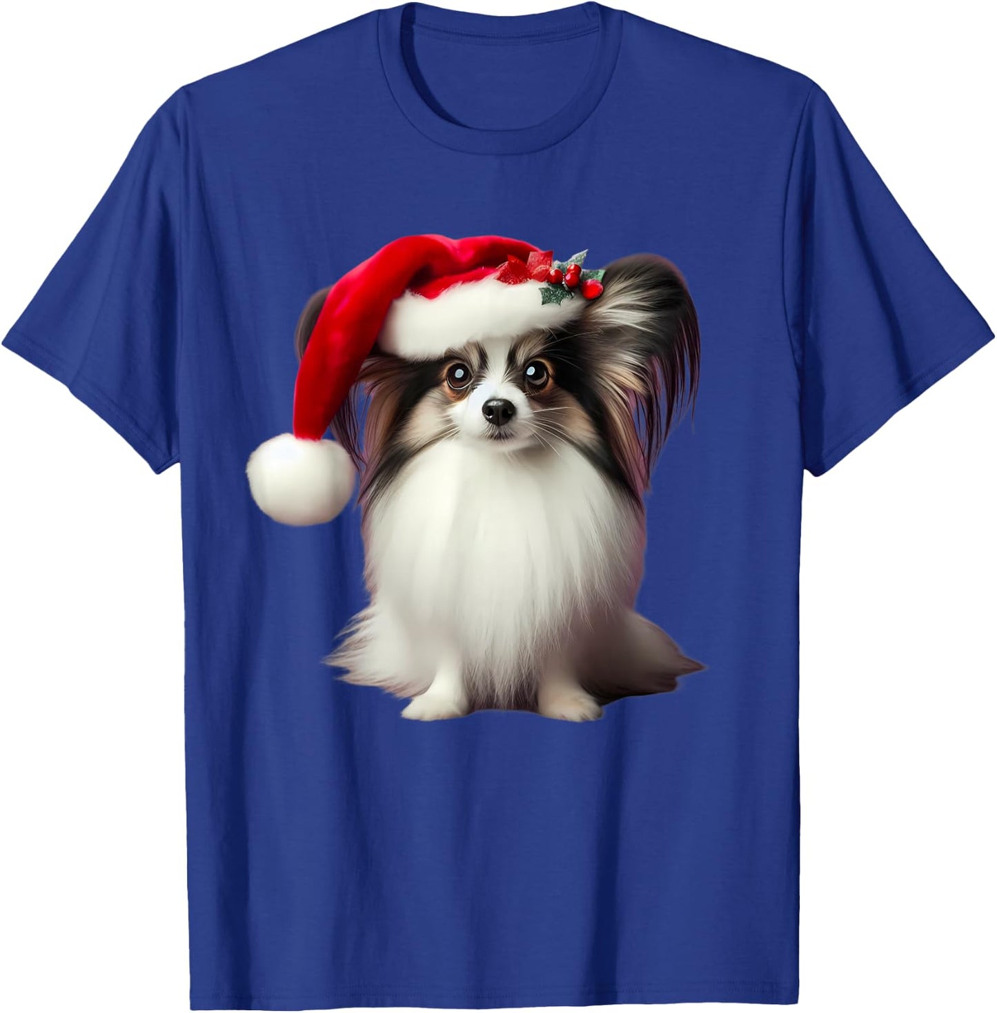 Papillion With Santa Hat Christmas Xmas Dog Owner Mom Dad T-Shirt - T-Shirt | Royal