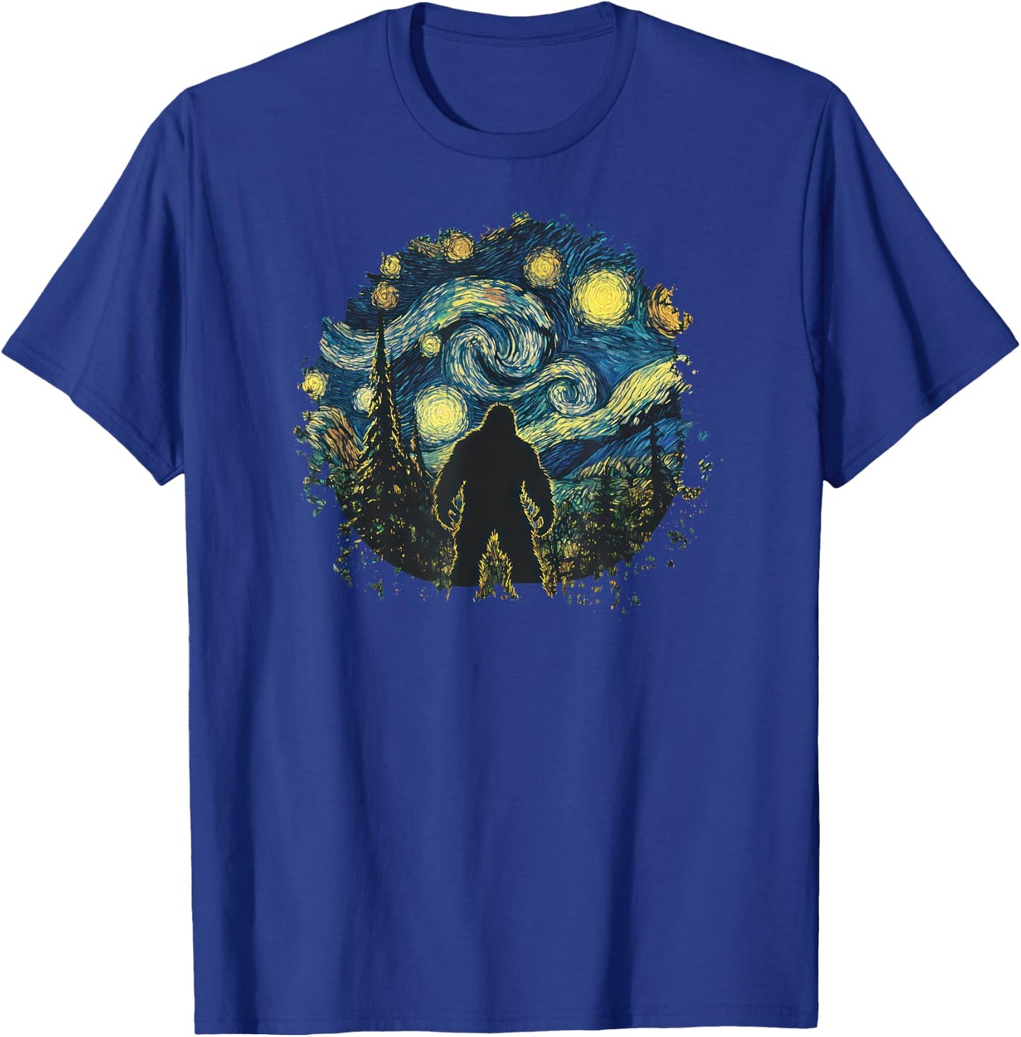 Bigfoot Starry Night Sasquatch Sky Painting Art Graphic T-Shirt - T-Shirt | Royal
