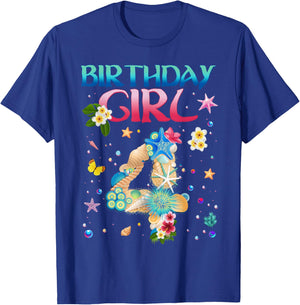4 Years Old Birthday Girl Adventures In Oceania 4th Birthday T-Shirt - T-Shirt | Royal