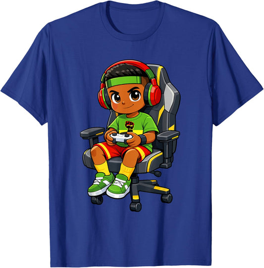 Funny Juneteenth African Afro Gamer Gaming Boys Kids Teens T-Shirt - T-Shirt | Royal