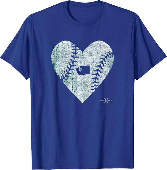 Vintage Seattle Baseball Heart T-Shirt - T-Shirt | Royal