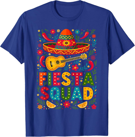 Fiesta Squad Outfit Sombrero Funny Mexican Cinco de Mayo T-Shirt - T-Shirt | Royal