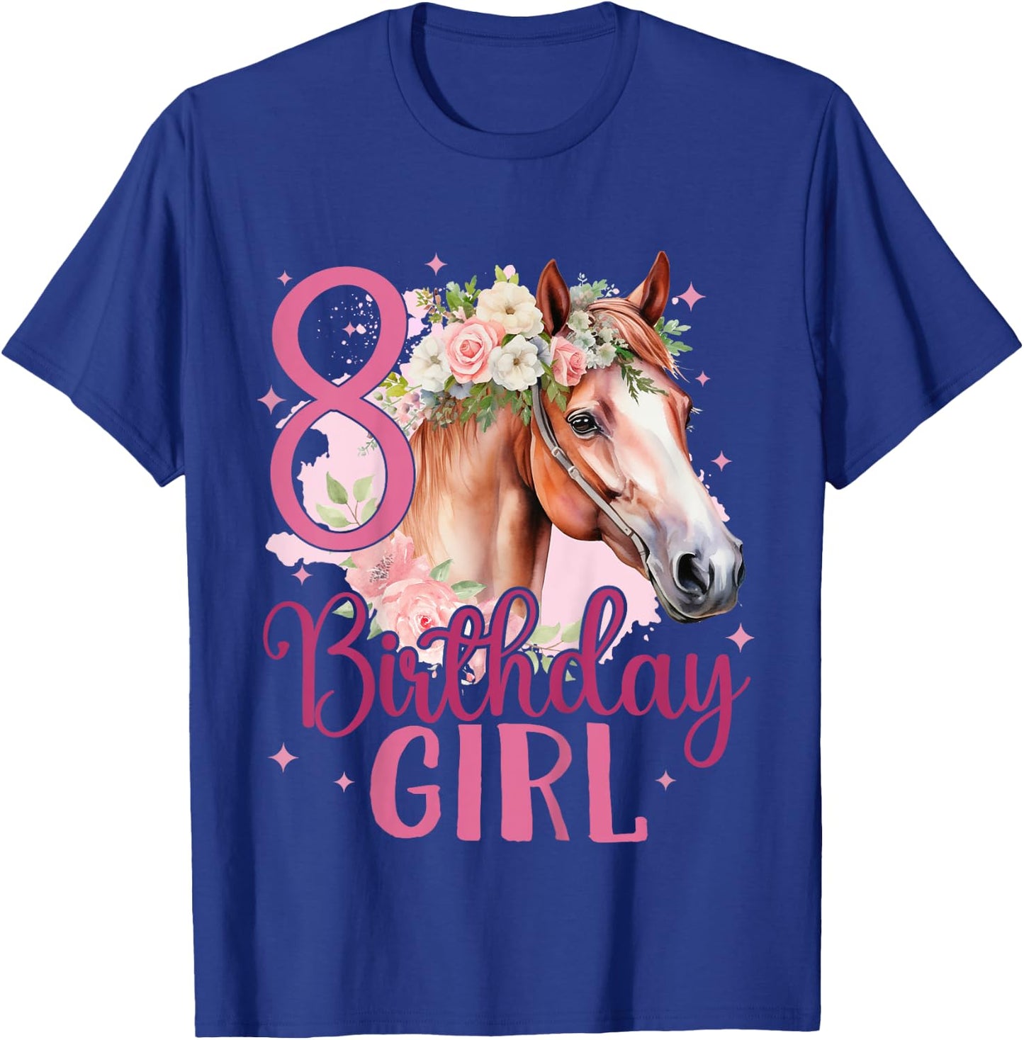Kids 8th Birthday Horse 8 Years Eight Finally 8 Birthday Girl T-Shirt - T-Shirt | Royal