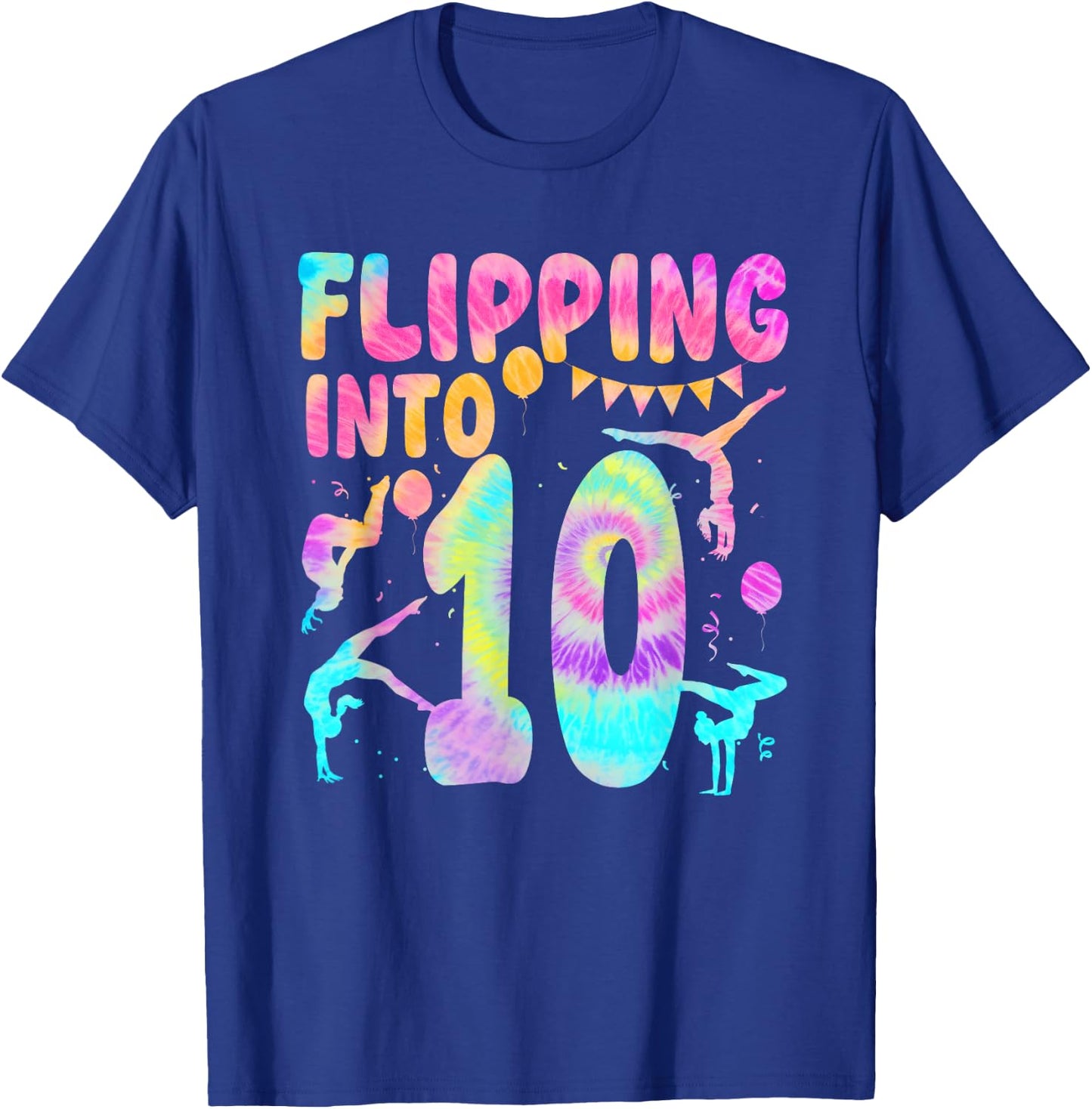 Flipping Into 10 Years Old Birthday Girl Gymnast 10th T-Shirt - T-Shirt | Royal