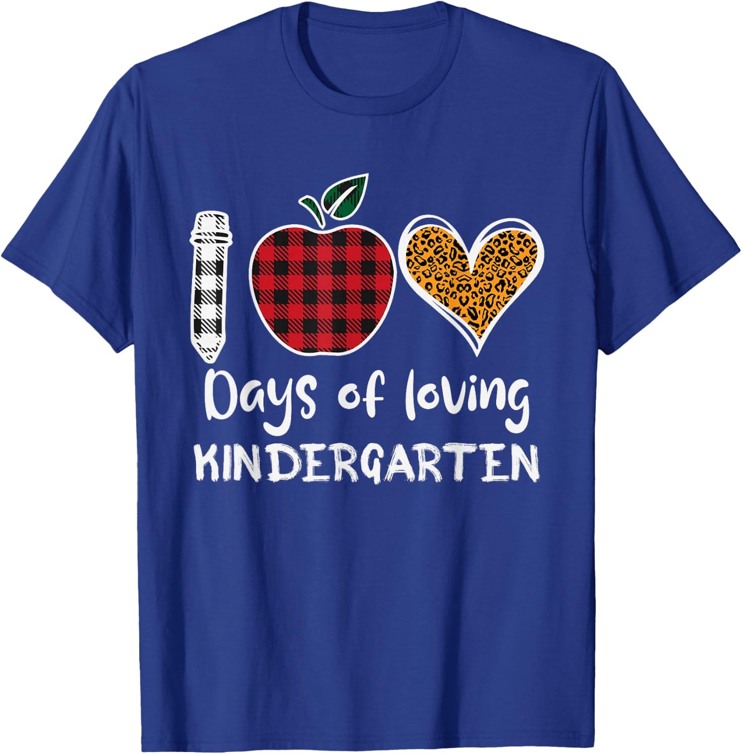 Leopard Plaid 100 Days Of Loving Kindergarten Teacher Kids T-Shirt - T-Shirt | Royal