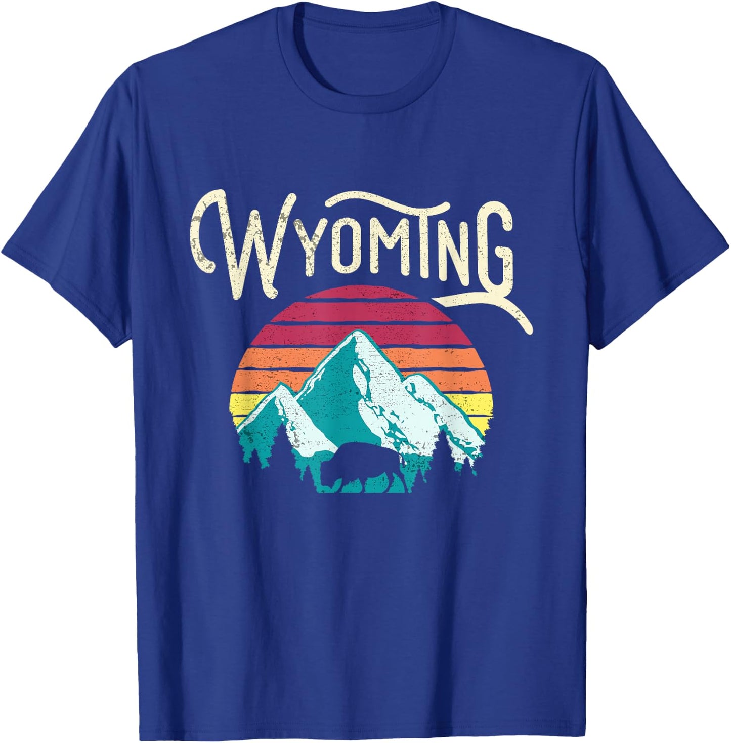 Retro Wyoming, WY Mountains State Wildlife T-Shirt - T-Shirt | Royal