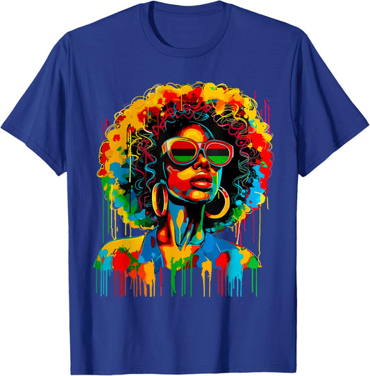 Dripping Black Queen Afro African Melanin Juneteenth T-Shirt - T-Shirt | Royal