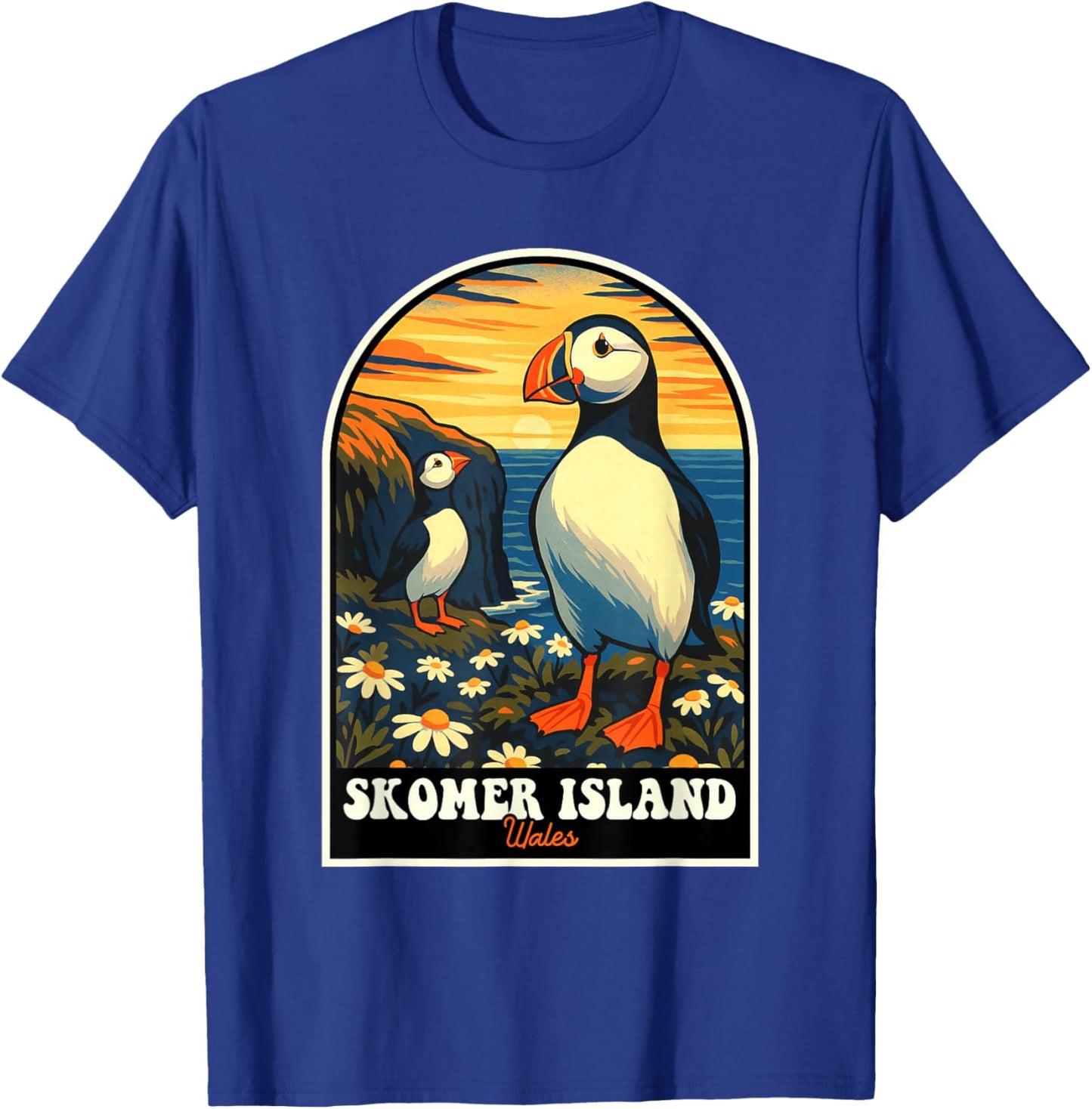 Skomer Island Puffins Vintage Wales Travel Design T-Shirt - T-Shirt | Royal