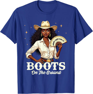 Boots On The Ground Melanin Cowgirl Juneteenth T-Shirt - T-Shirt | Royal
