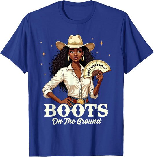 Boots On The Ground Melanin Cowgirl Juneteenth T-Shirt - T-Shirt | Royal