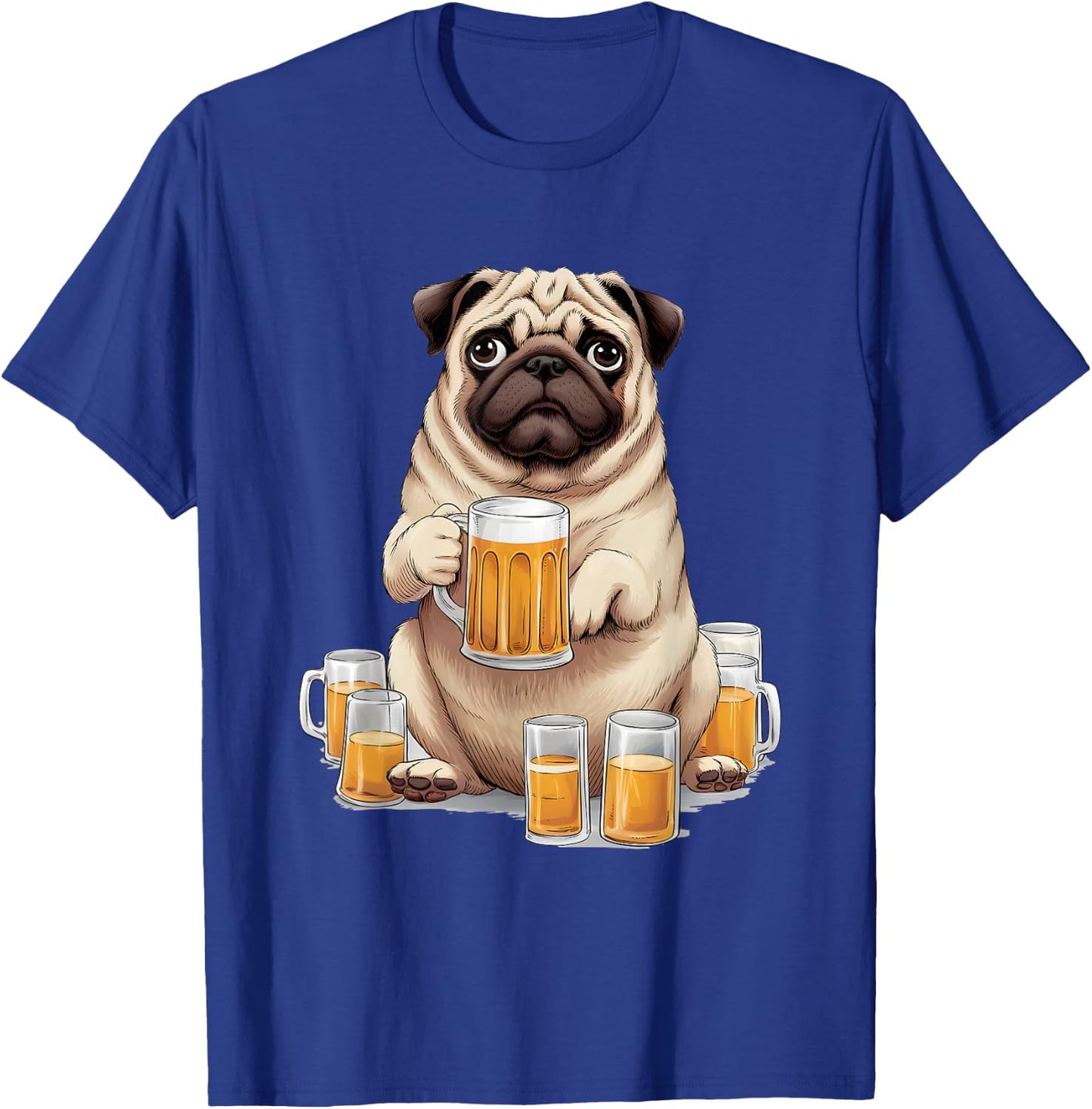 Pug Drinking Beer - Funny Beer Drinking Dog Lover Men Women T-Shirt - T-Shirt | Royal