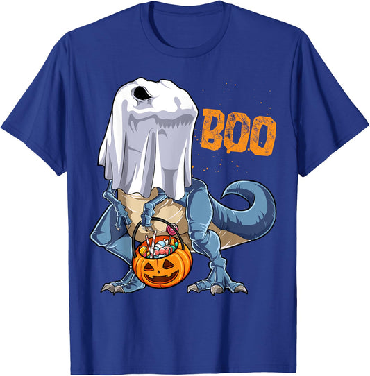 Ghost Dinosaur T rex Funny Boo Halloween Boys Men Pumpkin T-Shirt - T-Shirt | Royal