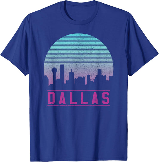 Dallas Skyline - Vintage Retro Texas Shirt Gift T-Shirt - T-Shirt | Royal