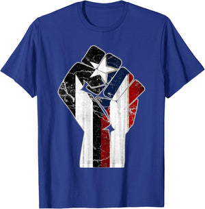 Black Puerto Rico Flag Fist with Boricua Flag Resiste Taino T-Shirt - T-Shirt | Royal