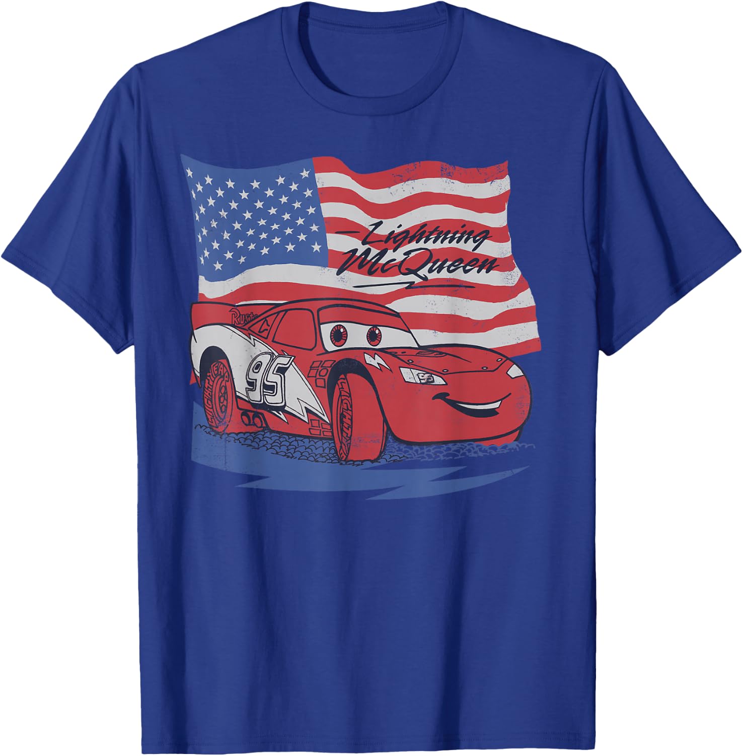 Disney Pixar Cars US Flag Lightning McQueen Retro T-Shirt - T-Shirt | Royal