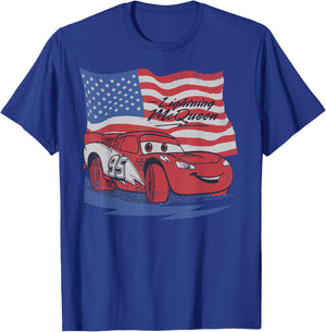 Disney Pixar Cars US Flag Lightning McQueen Retro T-Shirt - T-Shirt | Royal