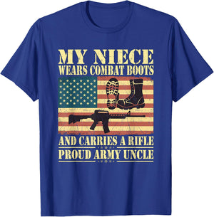 My Niece Wears Combat Boots Proud Army Uncle Military Family T-Shirt - T-Shirt | Royal