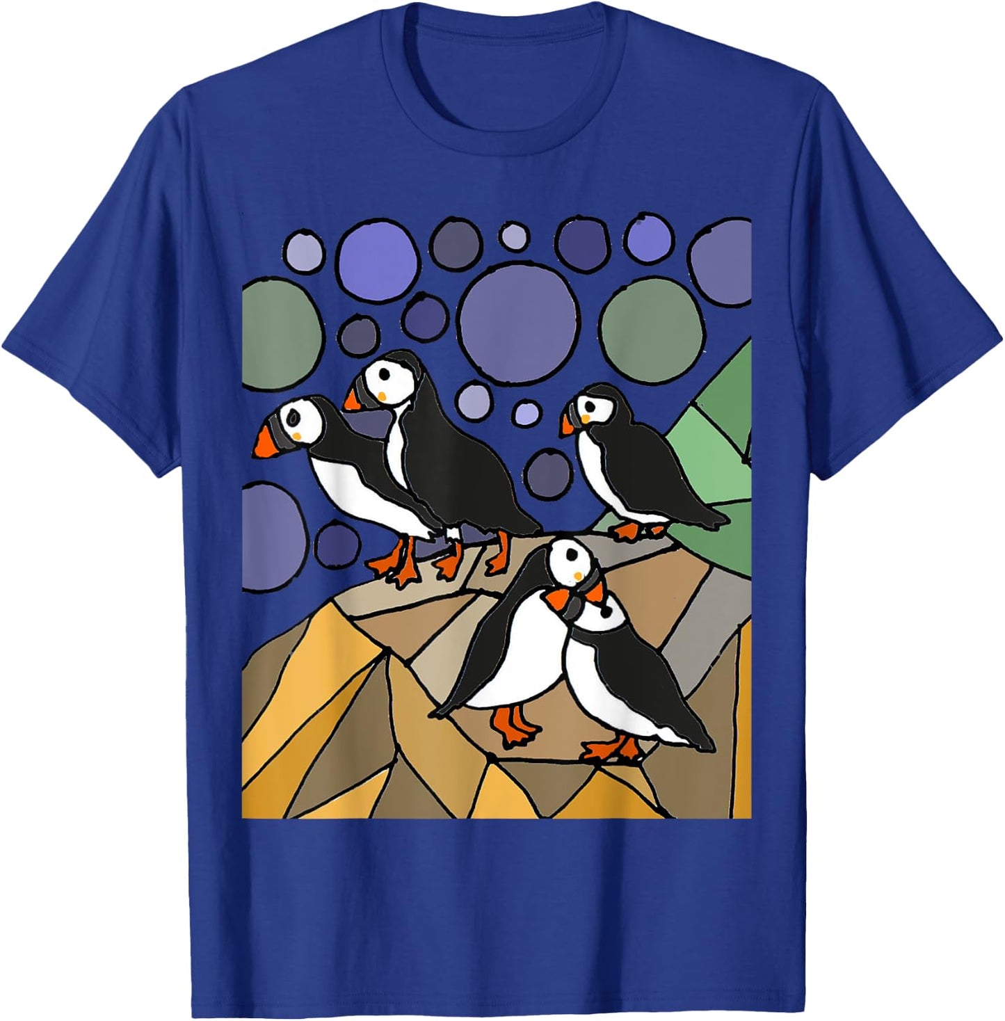 Smileteesbirdsa Funny Puffin Birds on Rocks Art T-Shirt - T-Shirt | Royal