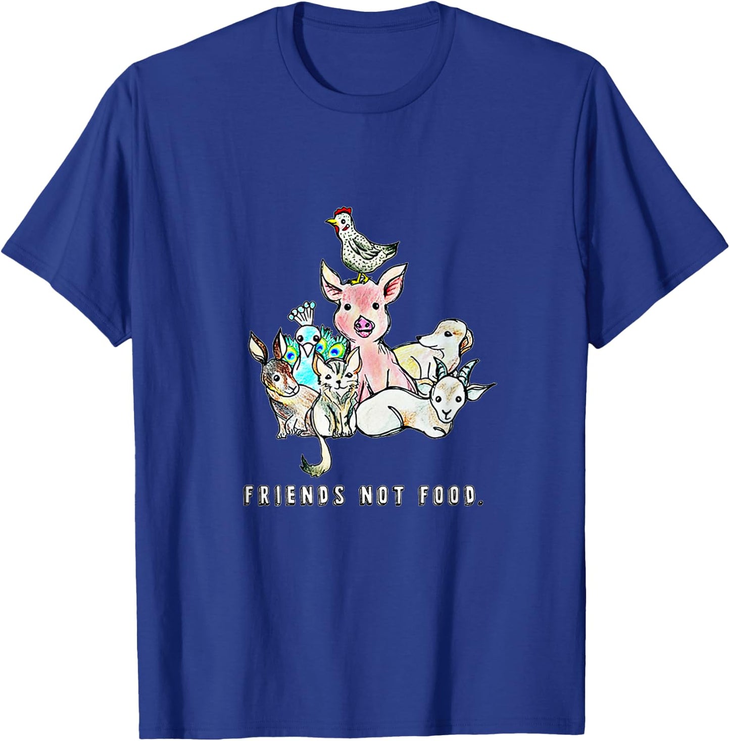 Animals are Friends not Food Pig Cow Sheep Vegan Vegetarian T-Shirt - T-Shirt | Royal