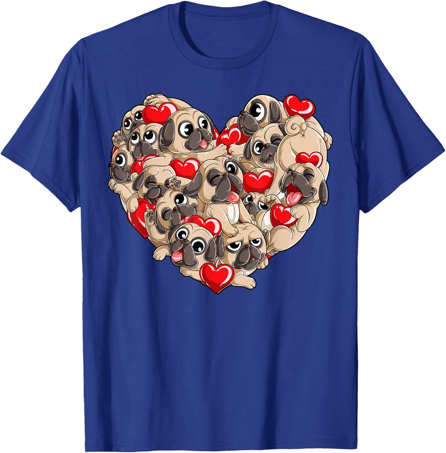 Pug Valentines Day Heart Dog Lover Gifts Boys Kids Men Love T-Shirt - T-Shirt | Royal