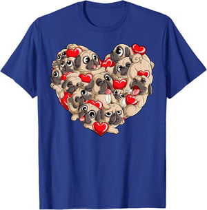 Pug Valentines Day Heart Dog Lover Gifts Boys Kids Men Love T-Shirt - T-Shirt | Royal